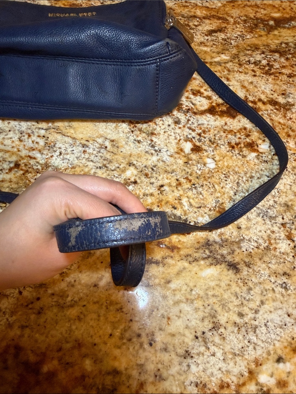 Michael Kors Dark Blue Leather Crossbody with Gold Hardware - Picture 11 of 11